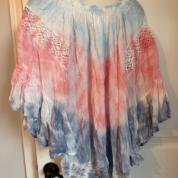 Surf Gypsy Tie-Dye Off-Shoulder Bell Sleeve Cover-Up Blouse Mini Dress SMALL - Picture 1 of 7
